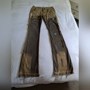 Reelistik Splatter Olive Green Stacked Jeans Size 30 EUC 5 Pkt